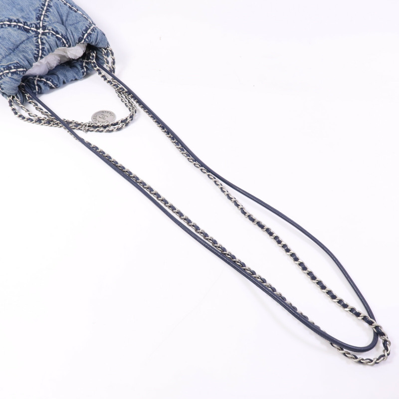 CHANEL 牛仔布Mini 22銀扣鏈帶手挽肩背兩用袋-8