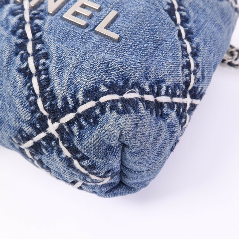 CHANEL 牛仔布Mini 22銀扣鏈帶手挽肩背兩用袋-10