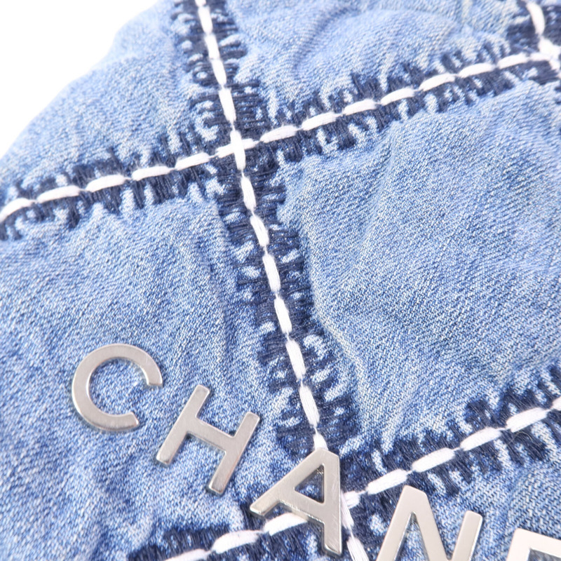 CHANEL 牛仔布Mini 22銀扣鏈帶手挽肩背兩用袋-16