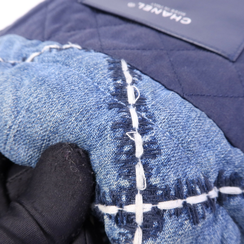 CHANEL 牛仔布Mini 22銀扣鏈帶手挽肩背兩用袋-19