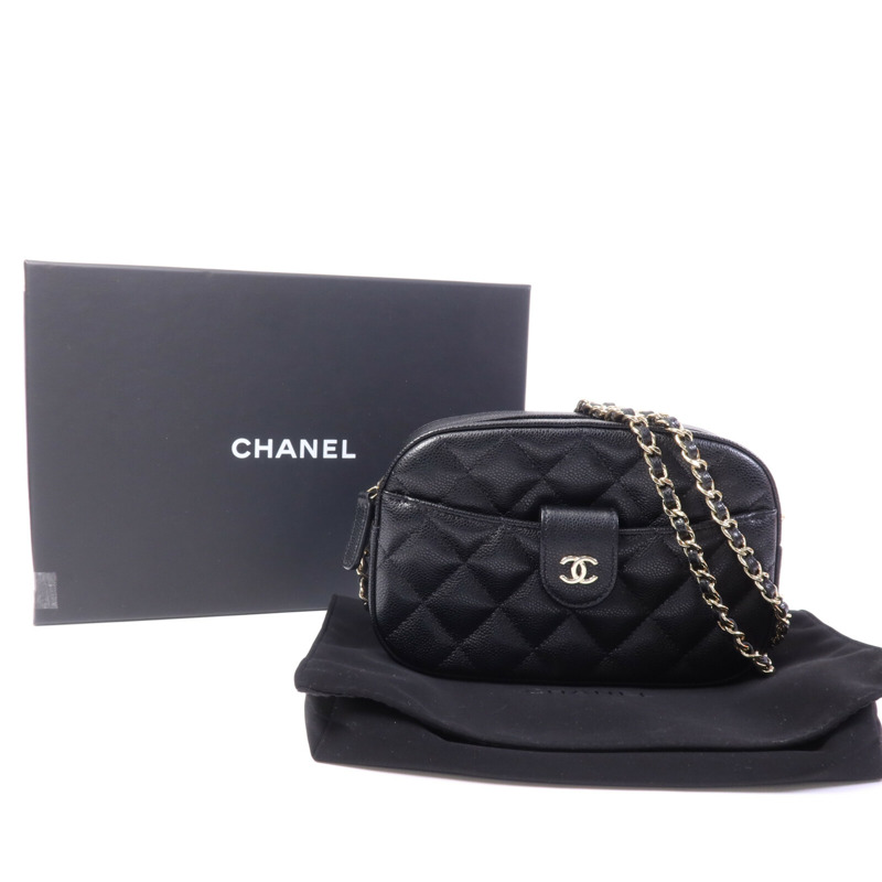 CHANEL 牛皮皮革Camera Bag金扣鏈帶肩背袋-9