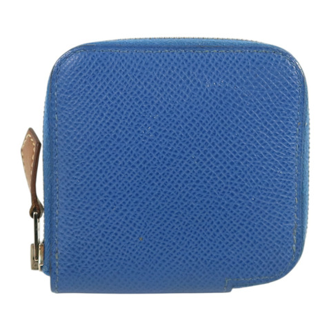 HERMES Epsom皮革Silk In Coin Purse銀扣零錢包Bleu Electrique