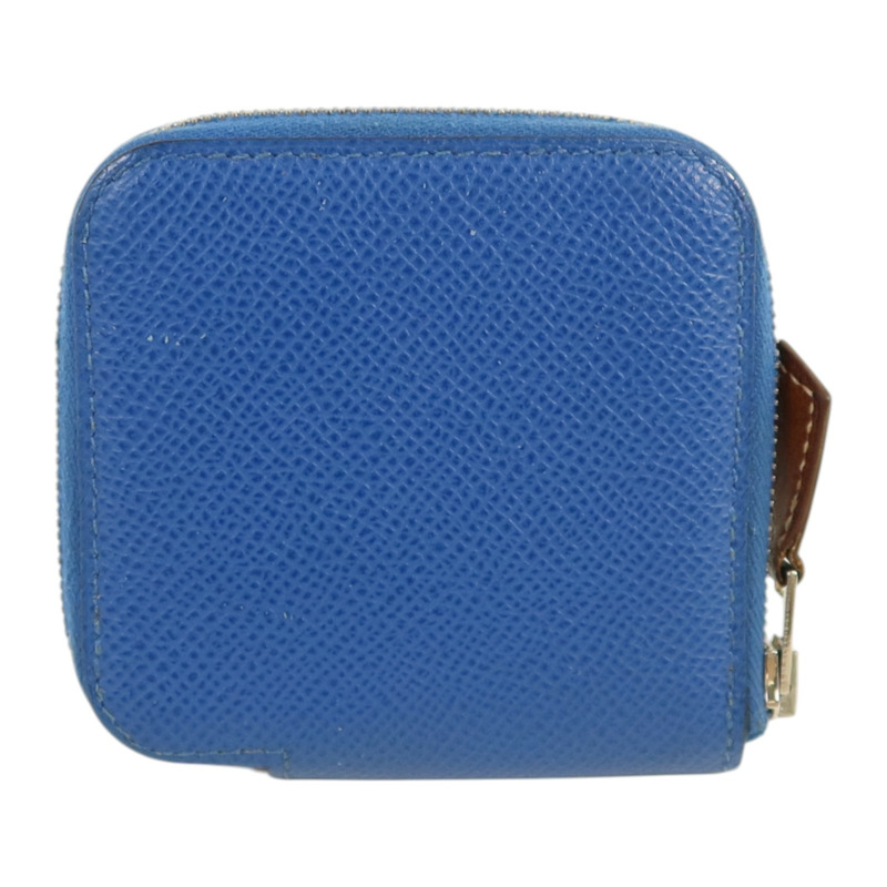 HERMES Epsom皮革Silk In Coin Purse銀扣零錢包Bleu Electrique-1