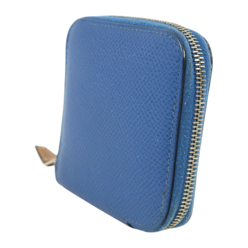 HERMES Epsom皮革Silk In Coin Purse銀扣零錢包Bleu Electrique-2