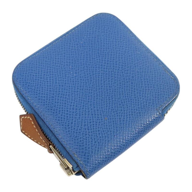 HERMES Epsom皮革Silk In Coin Purse銀扣零錢包Bleu Electrique-3
