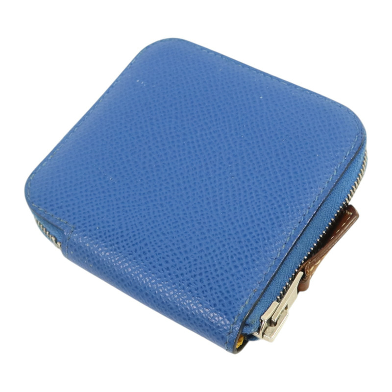 HERMES Epsom皮革Silk In Coin Purse銀扣零錢包Bleu Electrique-4