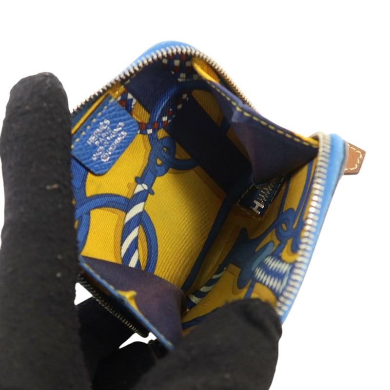 HERMES Epsom皮革Silk In Coin Purse銀扣零錢包Bleu Electrique-5