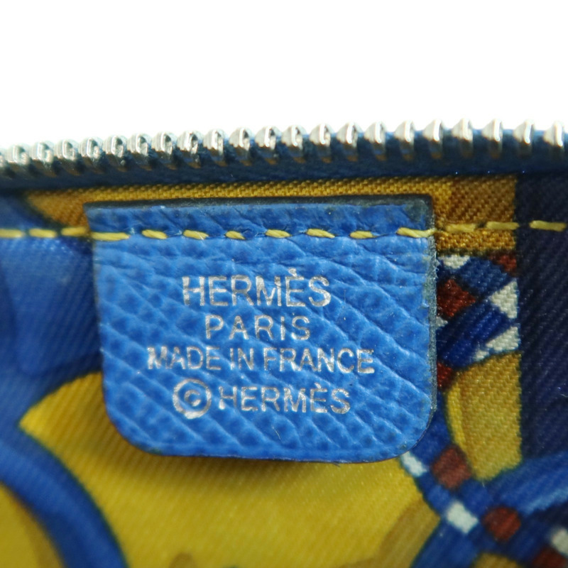 HERMES Epsom皮革Silk In Coin Purse銀扣零錢包Bleu Electrique-6