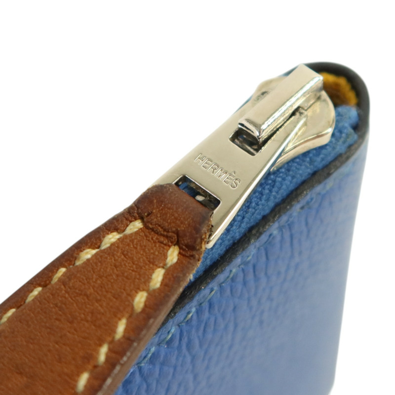 HERMES Epsom皮革Silk In Coin Purse銀扣零錢包Bleu Electrique-8