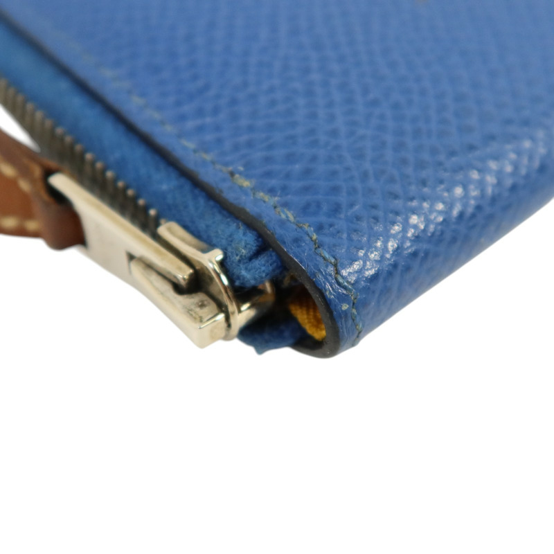 HERMES Epsom皮革Silk In Coin Purse銀扣零錢包Bleu Electrique-9