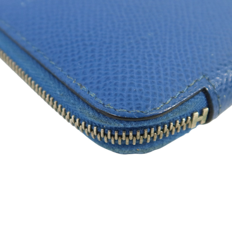 HERMES Epsom皮革Silk In Coin Purse銀扣零錢包Bleu Electrique-11