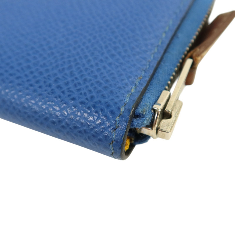 HERMES Epsom皮革Silk In Coin Purse銀扣零錢包Bleu Electrique-12