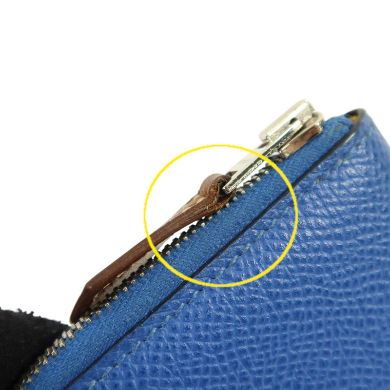 HERMES Epsom皮革Silk In Coin Purse銀扣零錢包Bleu Electrique-13