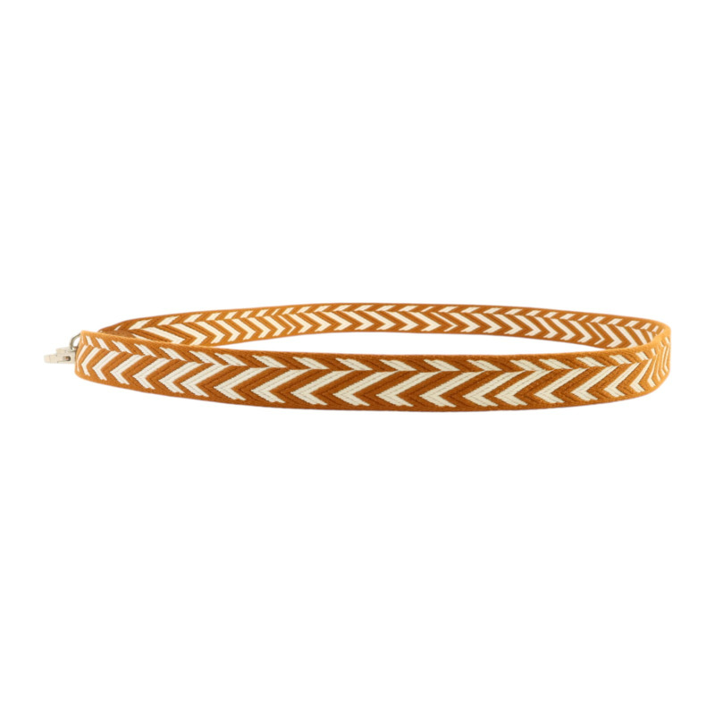 HERMES 帆布/Swift皮革Sangle Zigzag 25mm Strap金扣肩帶Gold/Blanc-1