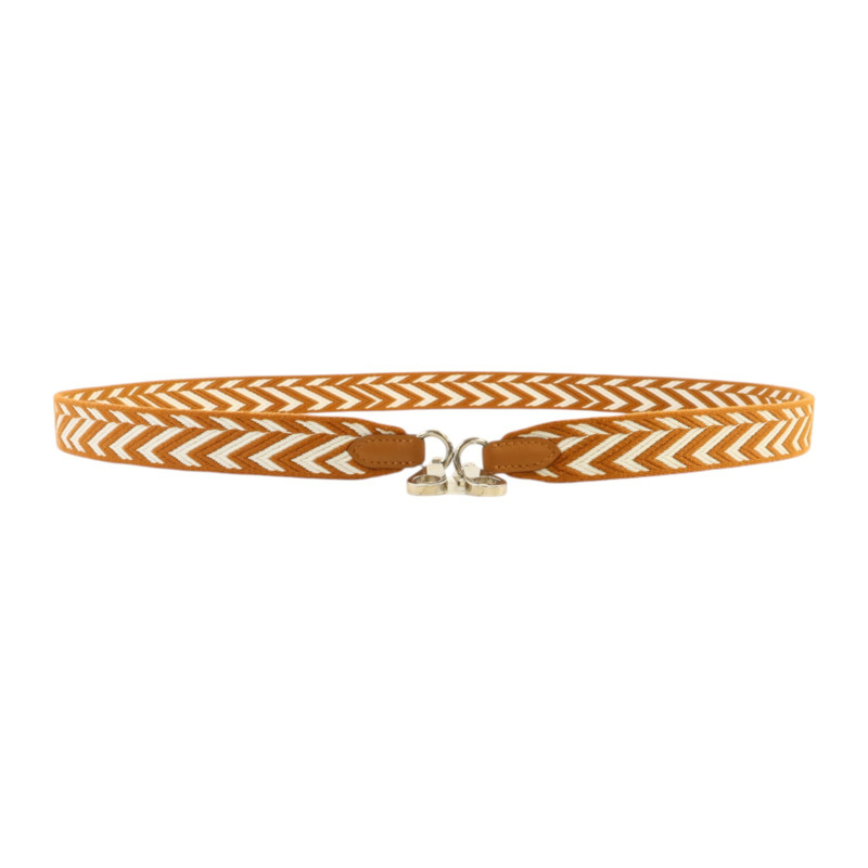 HERMES 帆布/Swift皮革Sangle Zigzag 25mm Strap金扣肩帶Gold/Blanc-2