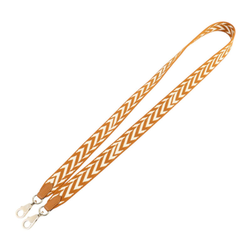 HERMES 帆布/Swift皮革Sangle Zigzag 25mm Strap金扣肩帶Gold/Blanc-3