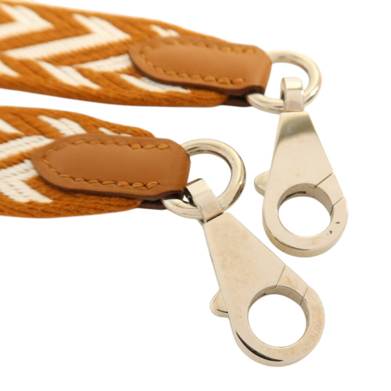 HERMES 帆布/Swift皮革Sangle Zigzag 25mm Strap金扣肩帶Gold/Blanc-4