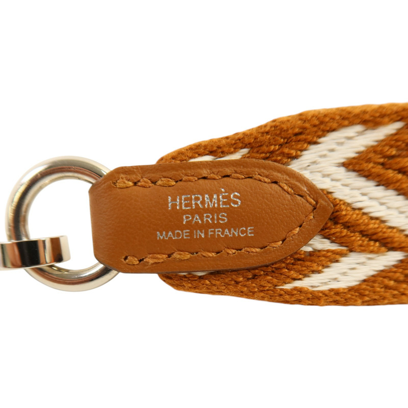HERMES 帆布/Swift皮革Sangle Zigzag 25mm Strap金扣肩帶Gold/Blanc-5