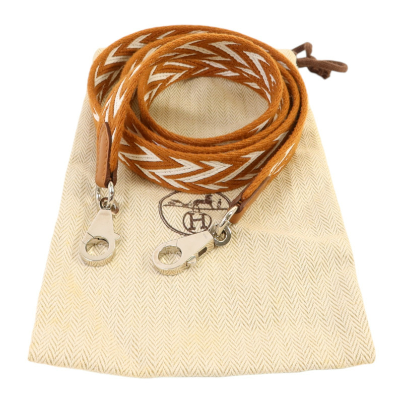 HERMES 帆布/Swift皮革Sangle Zigzag 25mm Strap金扣肩帶Gold/Blanc-9