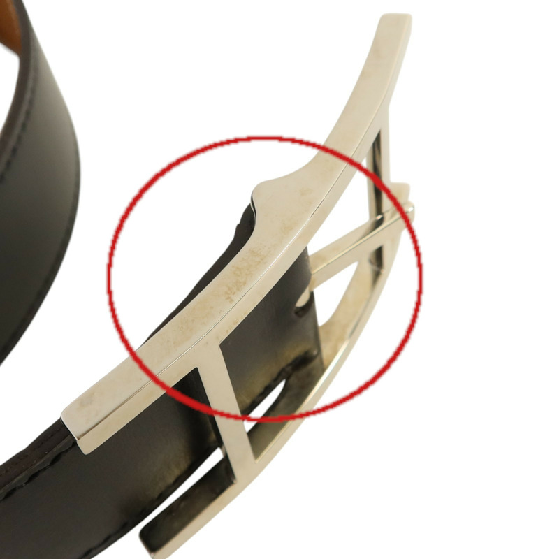 HERMES Box皮革/Togo皮革Quentin Reversible Belt 95cm銀扣皮帶Noir/Gold-5