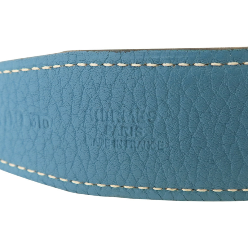 HERMES Clemence皮革Compact Belt 110cm銀扣皮帶Blue Jeans/Noir-3