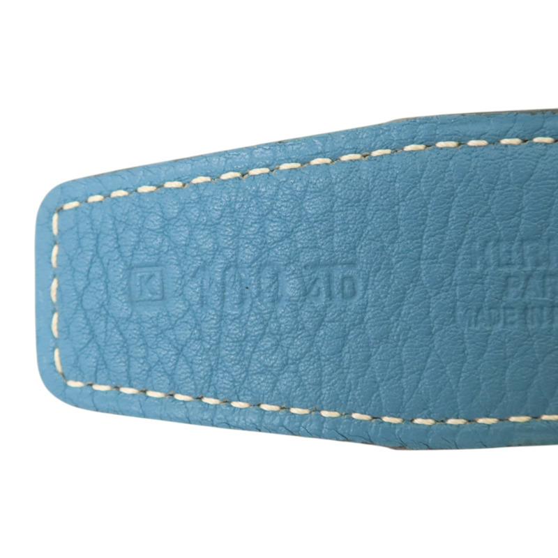 HERMES Clemence皮革Compact Belt 110cm銀扣皮帶Blue Jeans/Noir-4