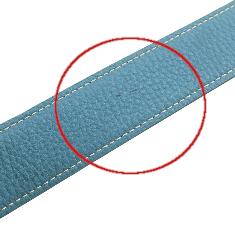 HERMES Clemence皮革Compact Belt 110cm銀扣皮帶Blue Jeans/Noir-8