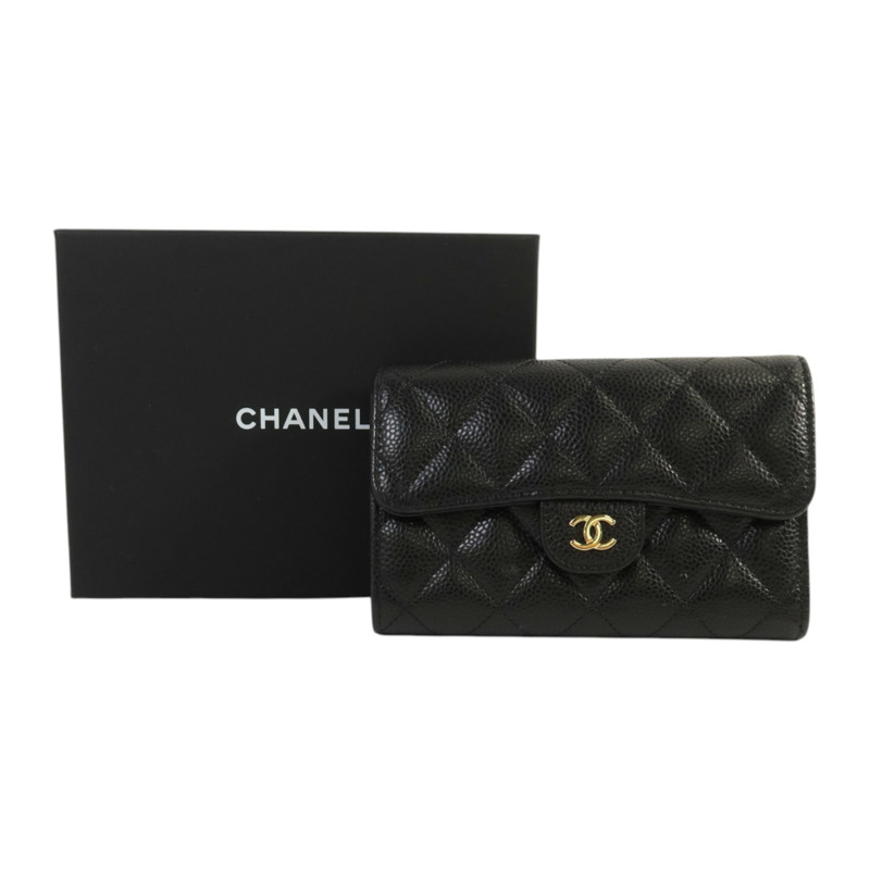 CHANEL 牛皮皮革Classic Medium Flap Wallet金扣錢包-9