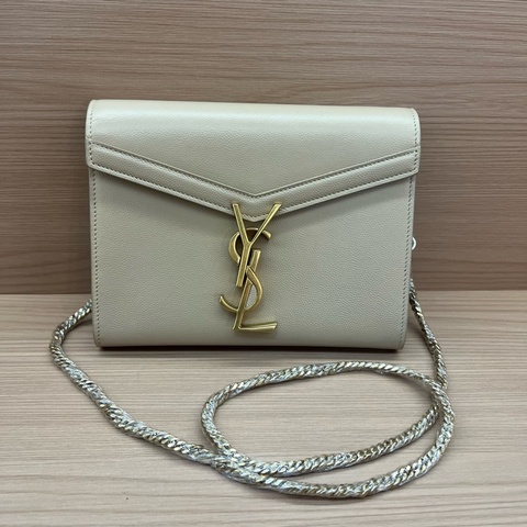 NO:324 Ysl 荔枝紋 奶茶色金标Logo信封包