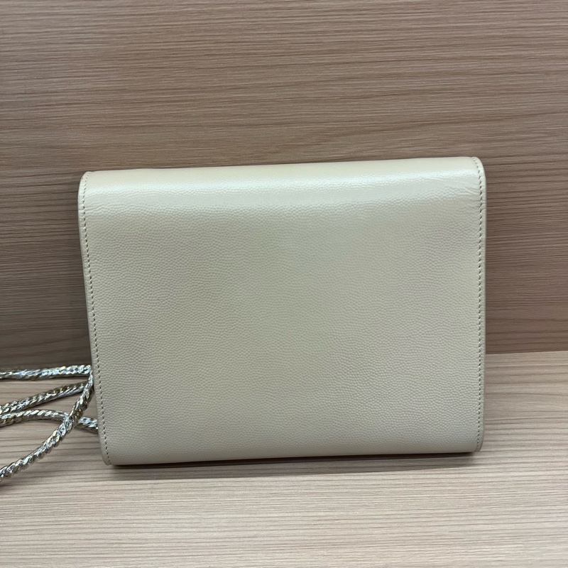NO:324 Ysl 荔枝紋 奶茶色金标Logo信封包-1