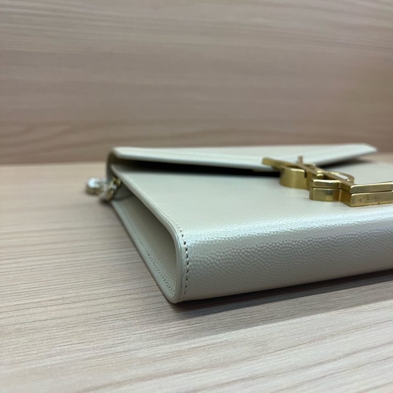 NO:324 Ysl 荔枝紋 奶茶色金标Logo信封包-5