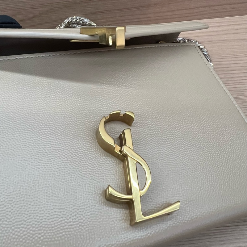 NO:324 Ysl 荔枝紋 奶茶色金标Logo信封包-10