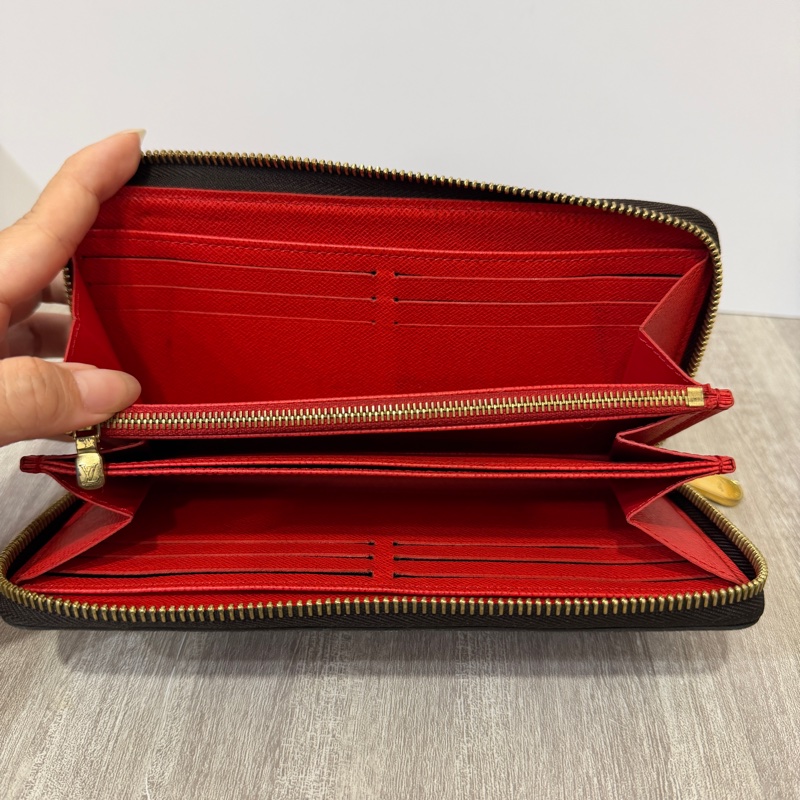 LV老花拉鏈罌粟紅長夾-7