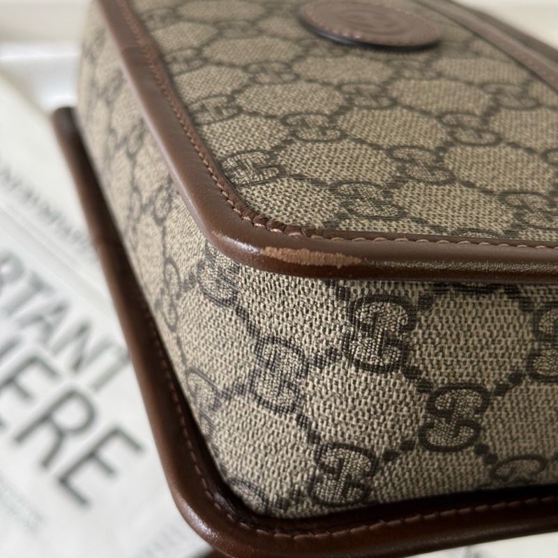 Interlocking G 塗層帆布拉鍊迷你斜背包(棕色)-8