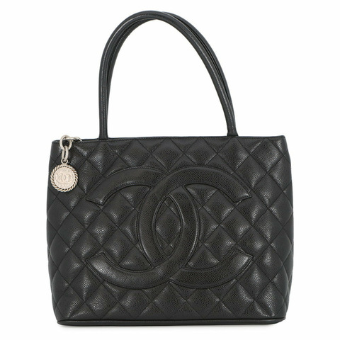 香奈兒 Coco Mark 絎縫復刻版手提包，魚子醬紋皮革，A01804，黑色，手提包，女士，香奈兒
