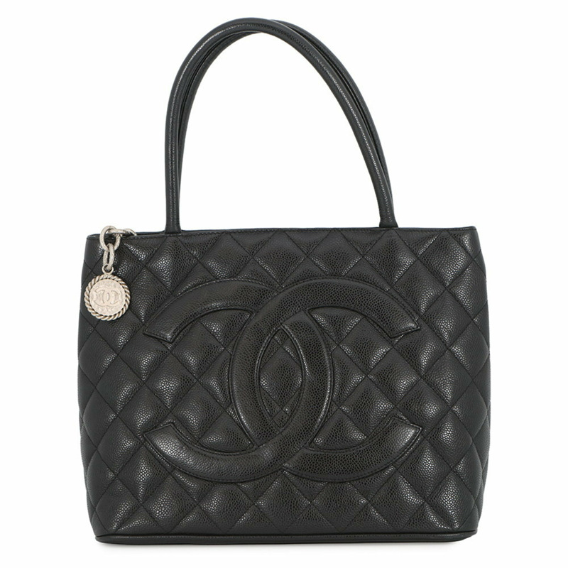 香奈兒 Coco Mark 絎縫復刻版手提包,魚子醬紋皮革,A01804,黑色,手提包,女士,香奈兒-0