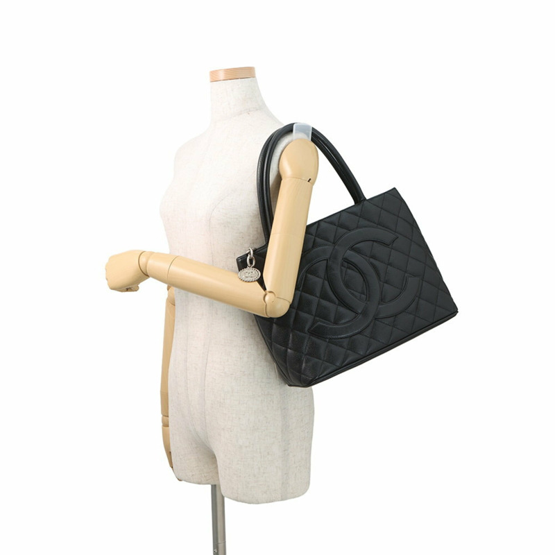 香奈兒 Coco Mark 絎縫復刻版手提包,魚子醬紋皮革,A01804,黑色,手提包,女士,香奈兒-3