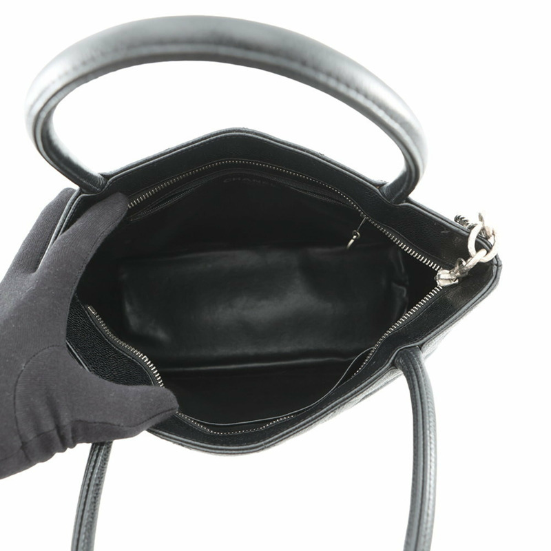 香奈兒 Coco Mark 絎縫復刻版手提包,魚子醬紋皮革,A01804,黑色,手提包,女士,香奈兒-4