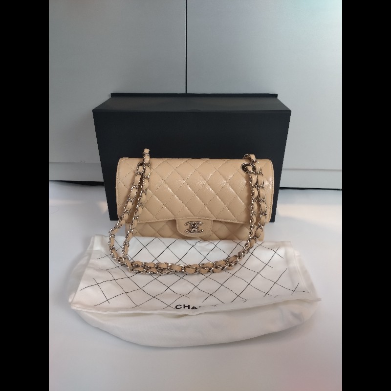 Chanel 銀鍊駝荔枝皮口蓋包 CF 23-1