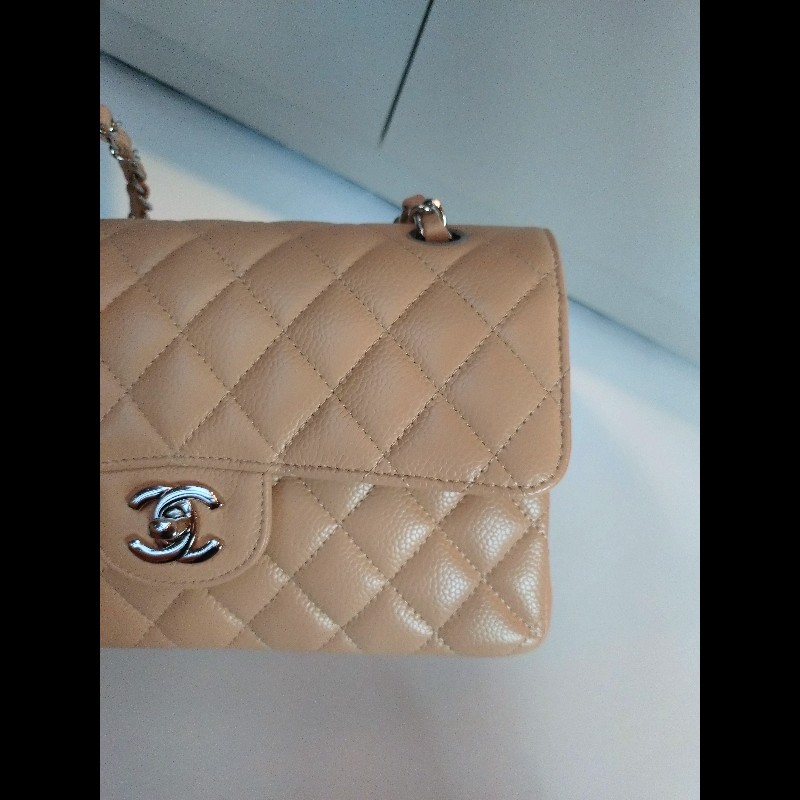 Chanel 銀鍊駝荔枝皮口蓋包 CF 23-4