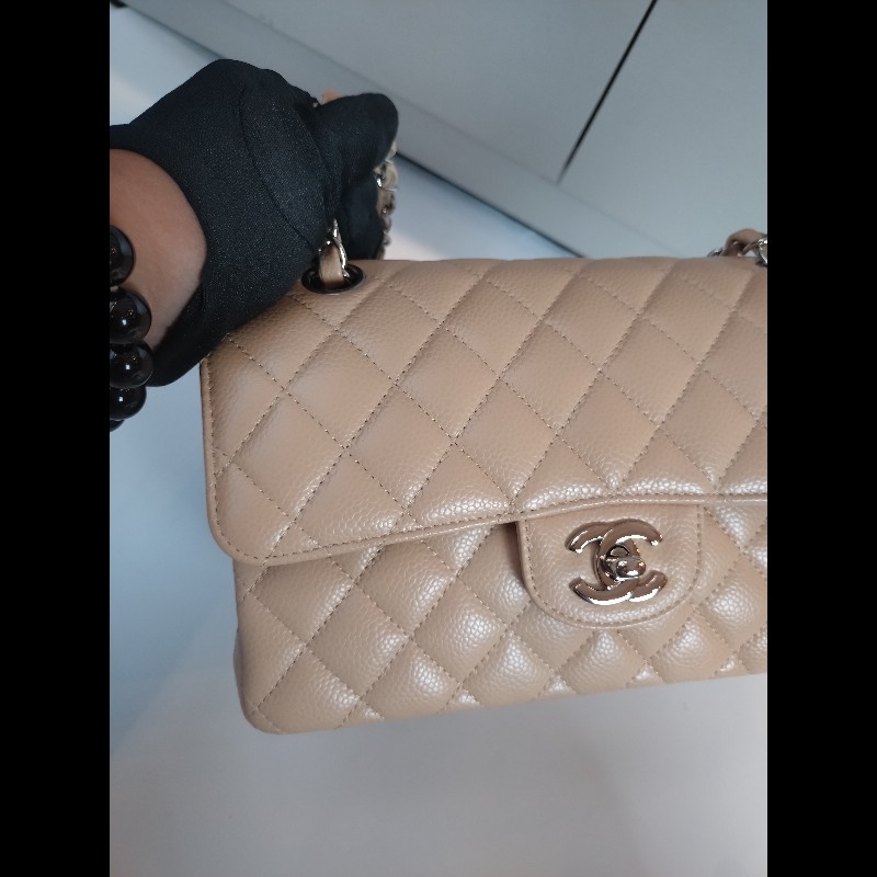 Chanel 銀鍊駝荔枝皮口蓋包 CF 23-5