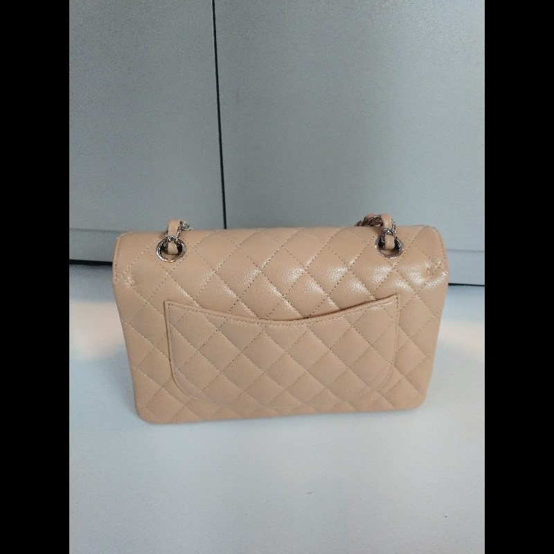 Chanel 銀鍊駝荔枝皮口蓋包 CF 23-6