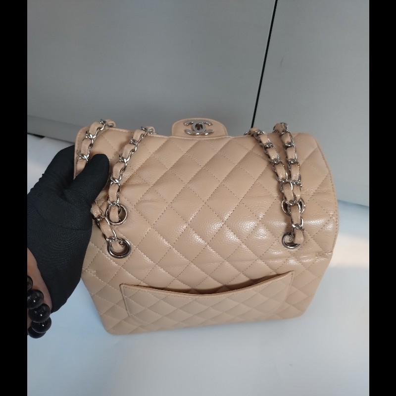 Chanel 銀鍊駝荔枝皮口蓋包 CF 23-7