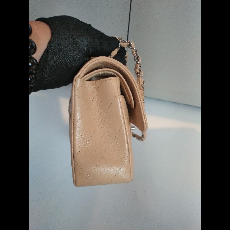 Chanel 銀鍊駝荔枝皮口蓋包 CF 23-8