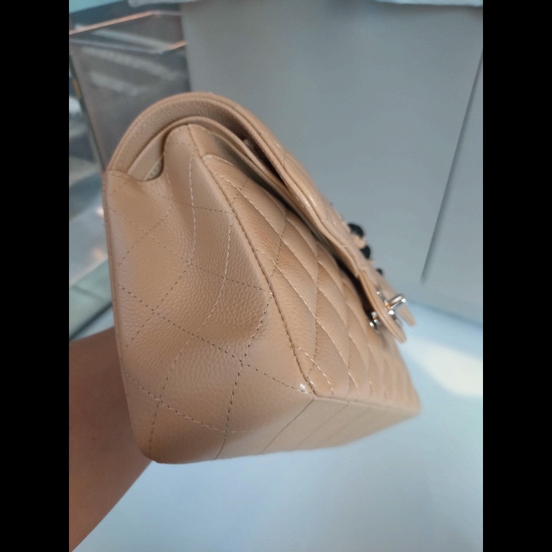 Chanel 銀鍊駝荔枝皮口蓋包 CF 23-9