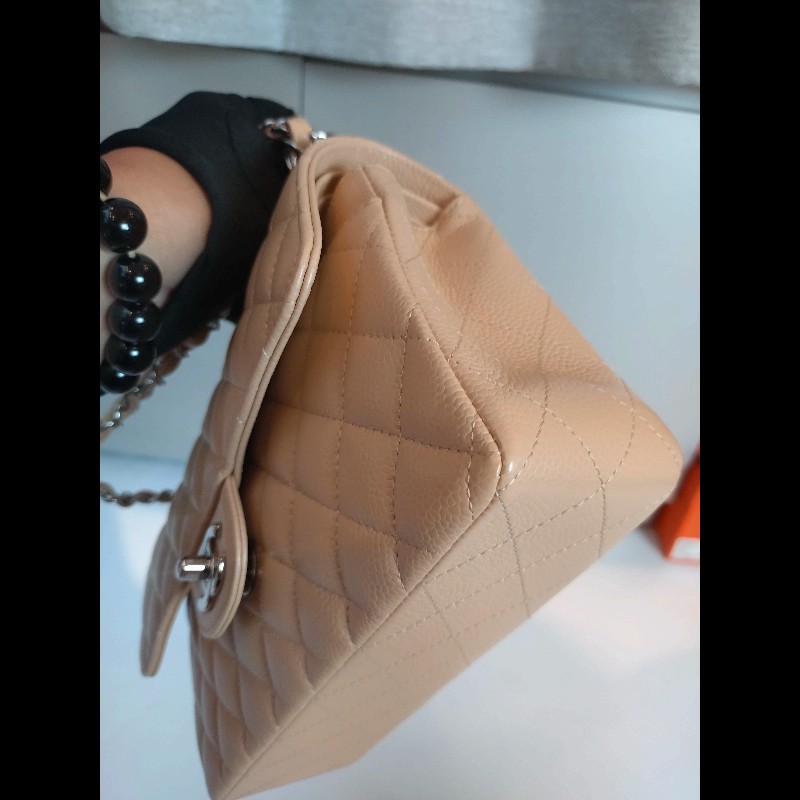 Chanel 銀鍊駝荔枝皮口蓋包 CF 23-11