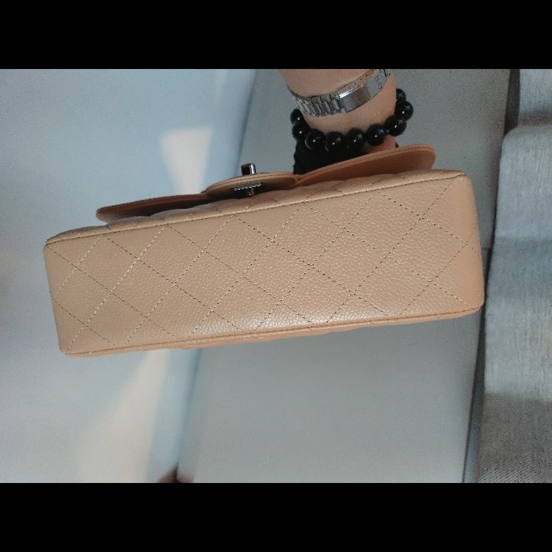 Chanel 銀鍊駝荔枝皮口蓋包 CF 23-12