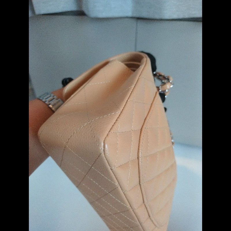 Chanel 銀鍊駝荔枝皮口蓋包 CF 23-13