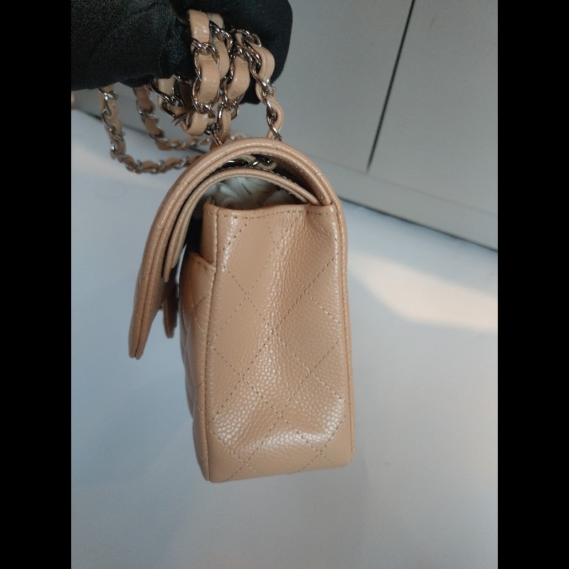 Chanel 銀鍊駝荔枝皮口蓋包 CF 23-14