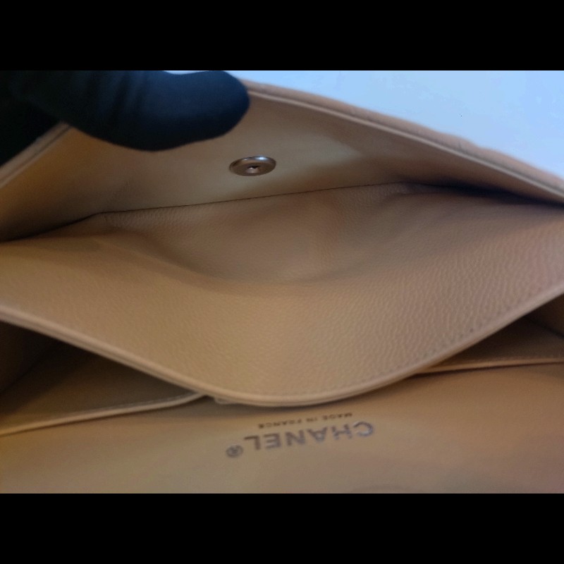 Chanel 銀鍊駝荔枝皮口蓋包 CF 23-16